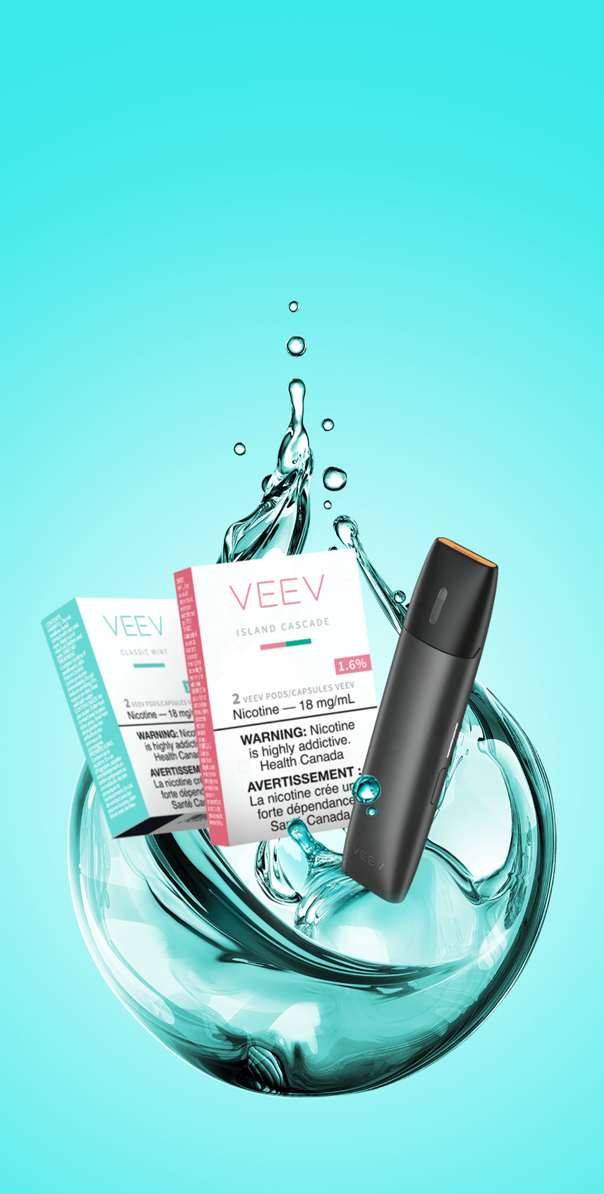 Un dispositif de vapotage VEEV gris avec deux paquets de pods
