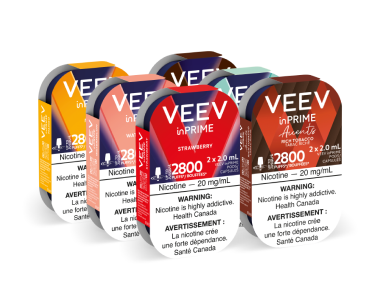 6 VEEV pods on white background