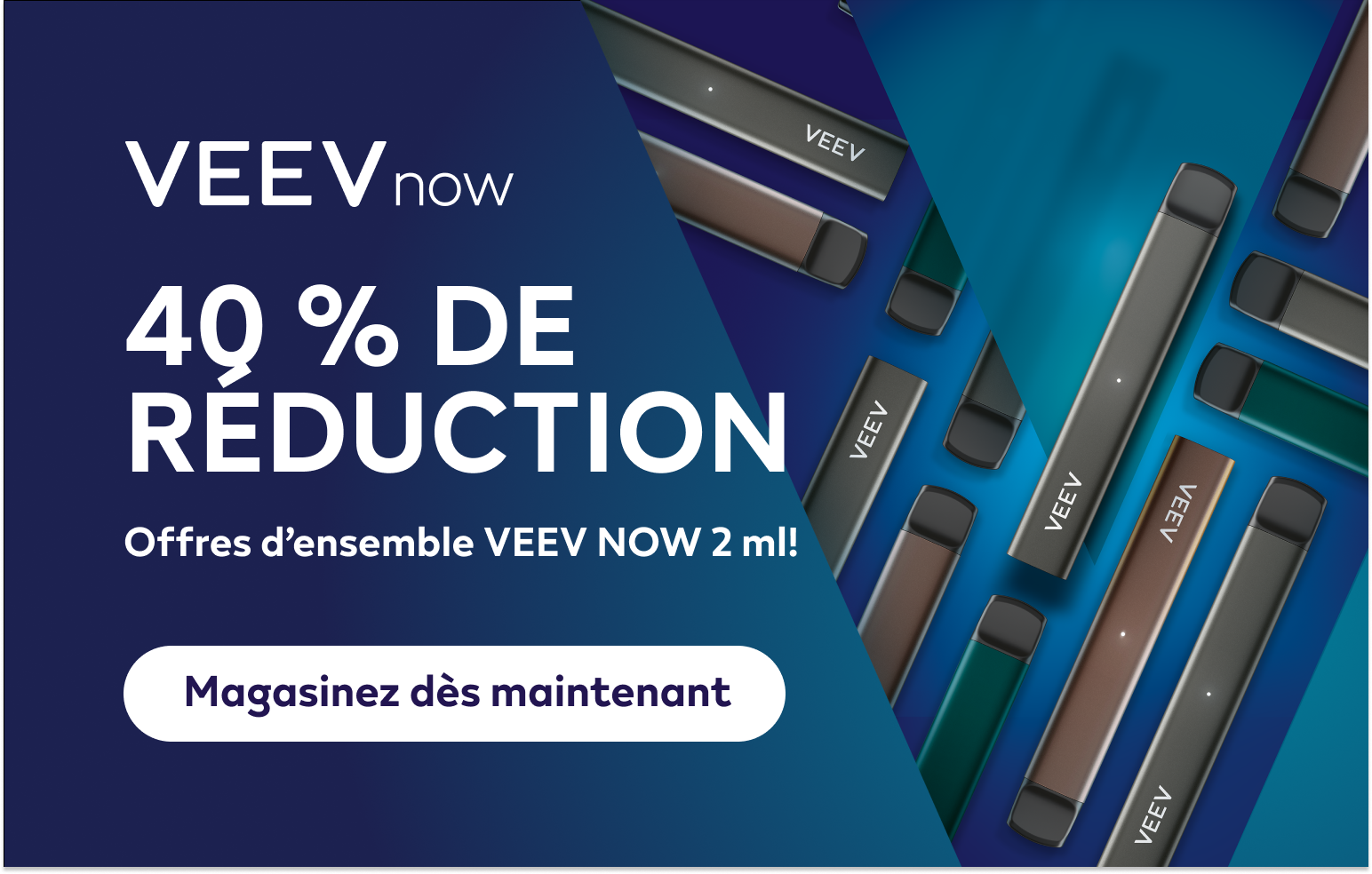 VEEV NOW 2 ml jetables sur fond bleu