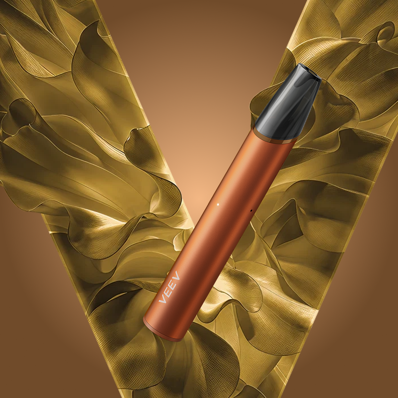 Appareil VEEV NOW ULTRA sur fond de V brun 
