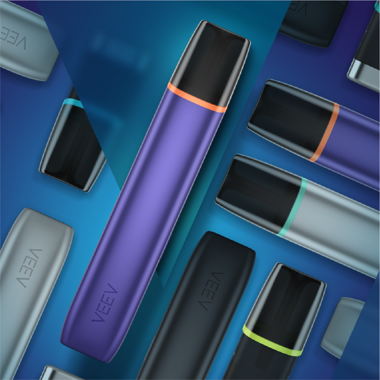 An assortment of multiple VEEV ONE vape devices