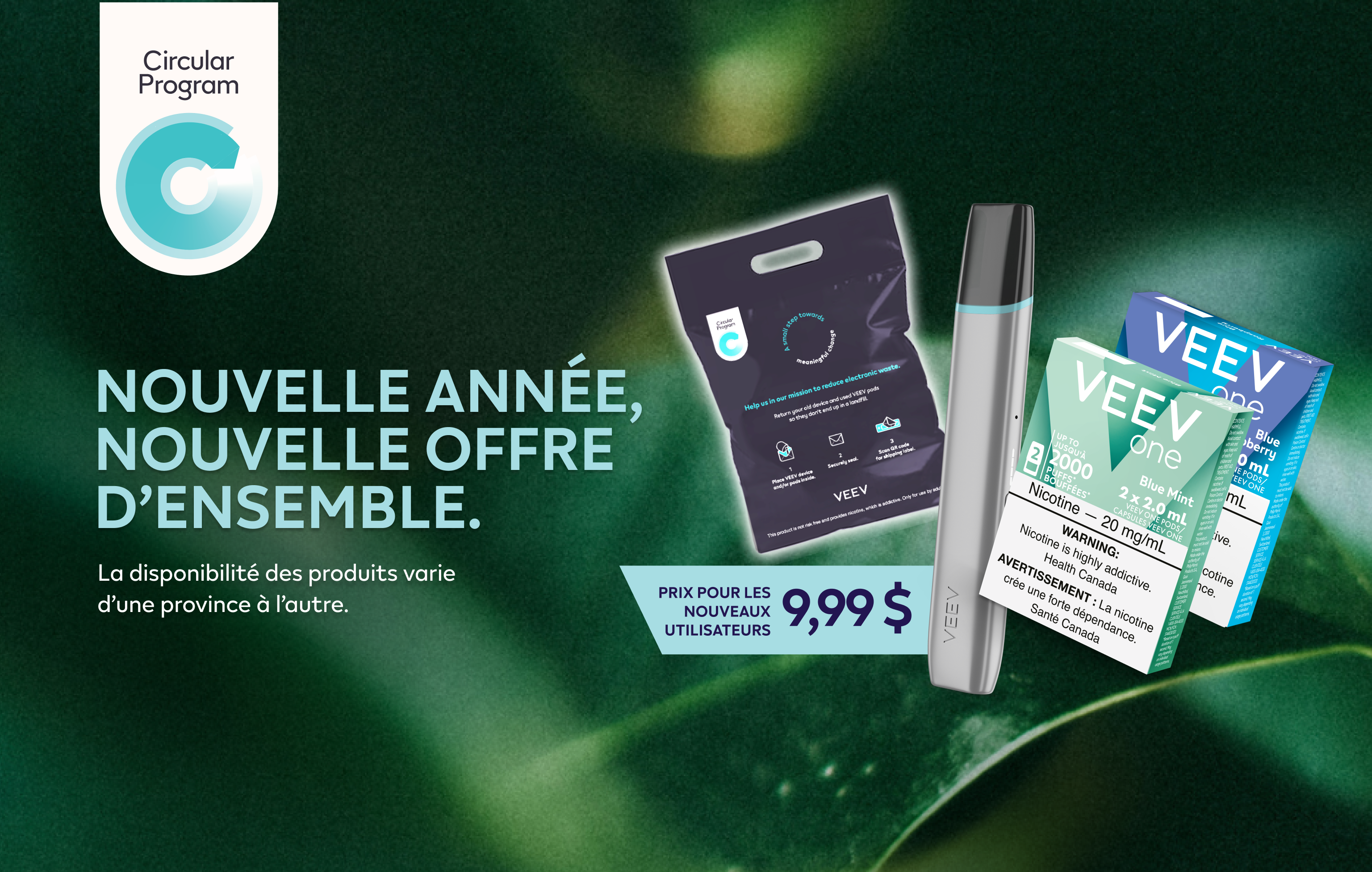 1 appareil + 2 paquets de capsules et un sac du programme circulaire sur fond feuille verte