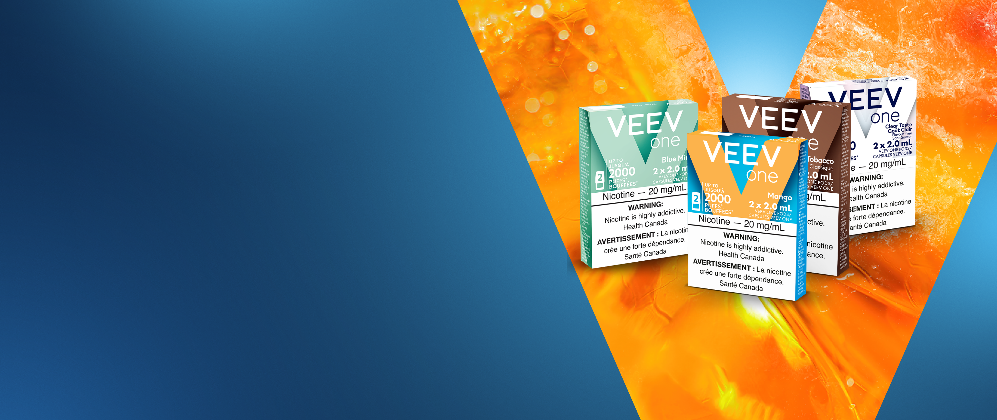 VEEV ONE pods on orange V background.