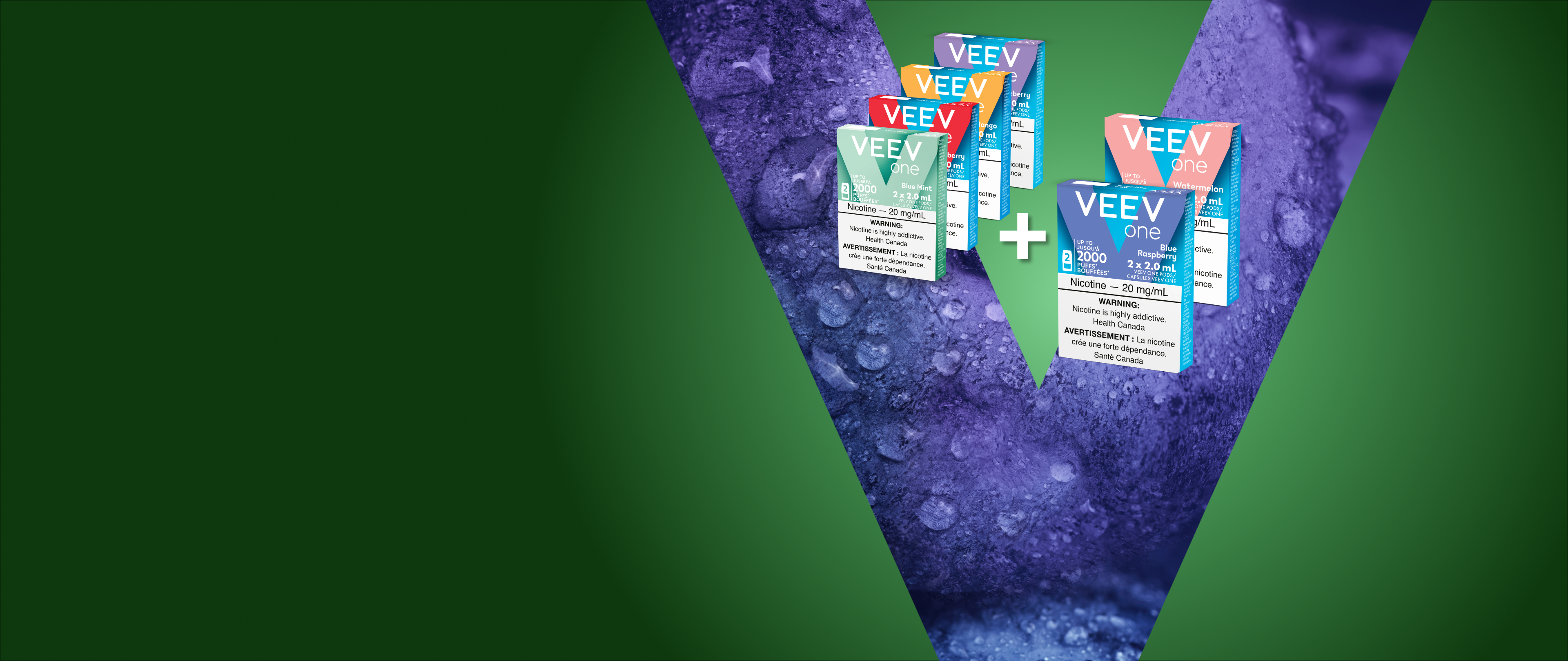 VEEV ONE pods on colourful V background 
