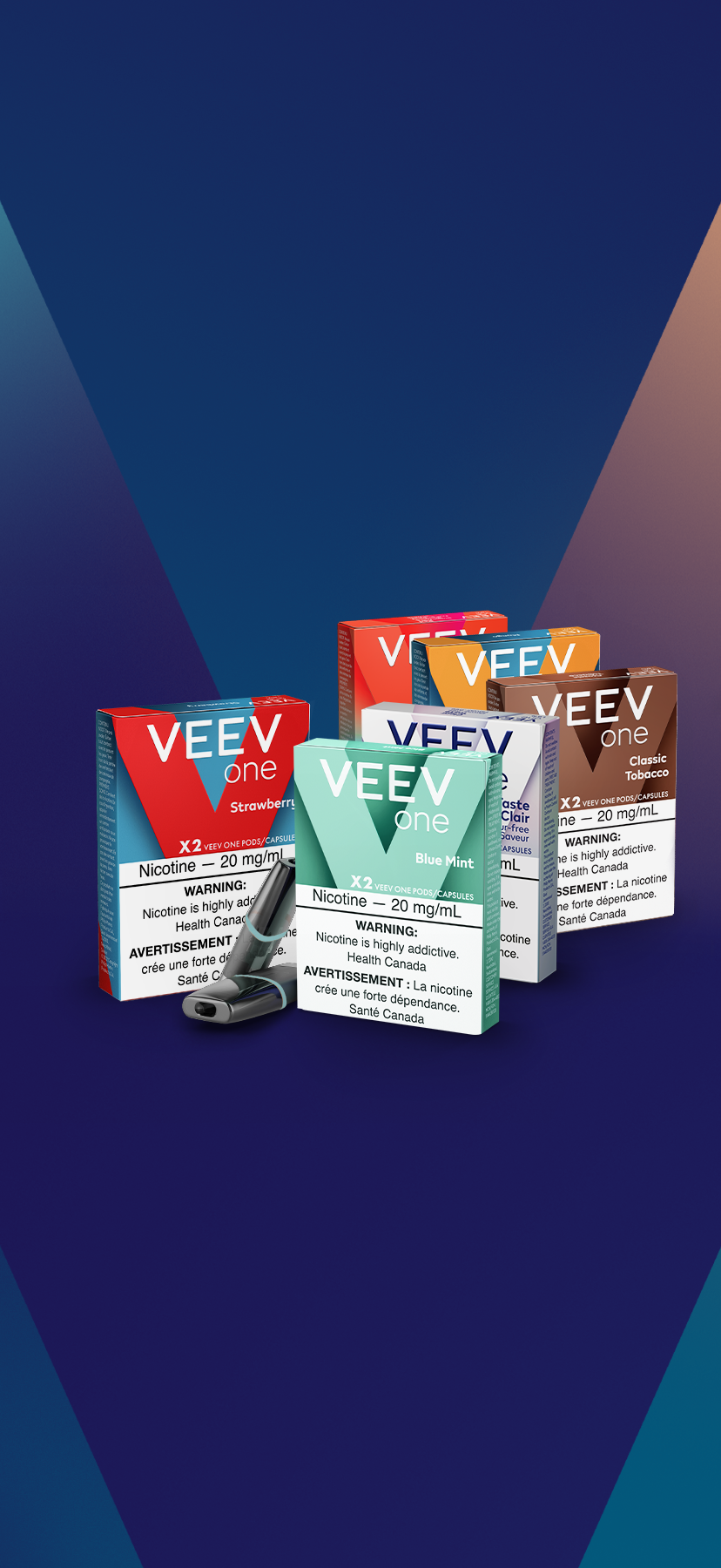 VEEV ONE Pod packs on blue background 