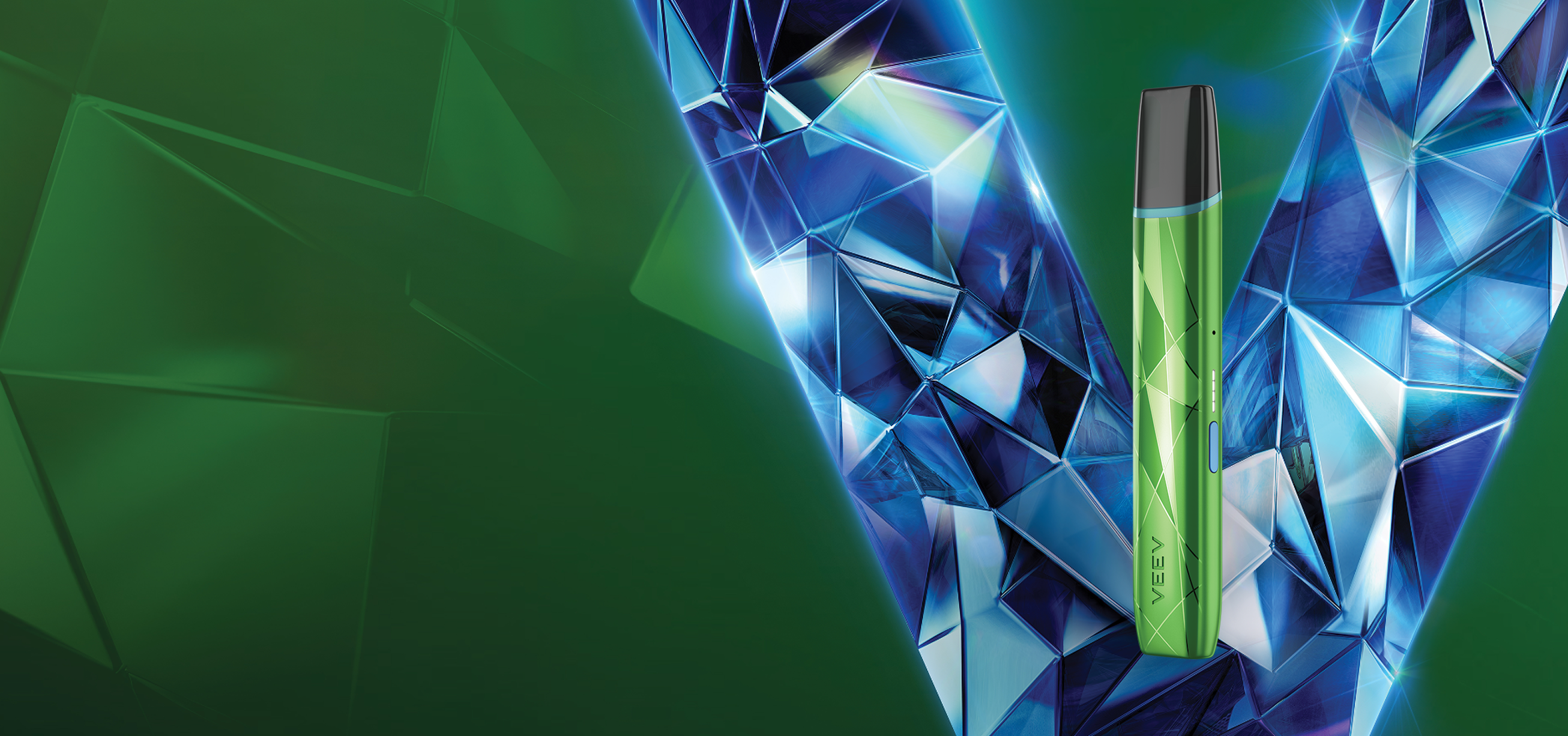  VEEV ONE Special Edition Device in a green backrgound. Green, sleek finish with a laser engraved design.