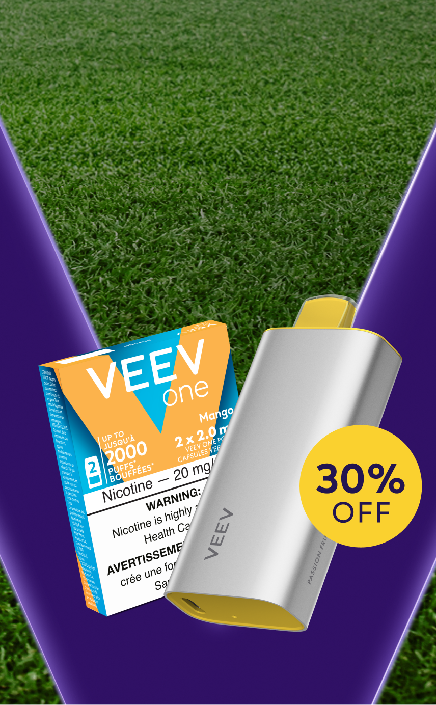 Disposables and pods on a blue background with flash sale ribbons going around them.