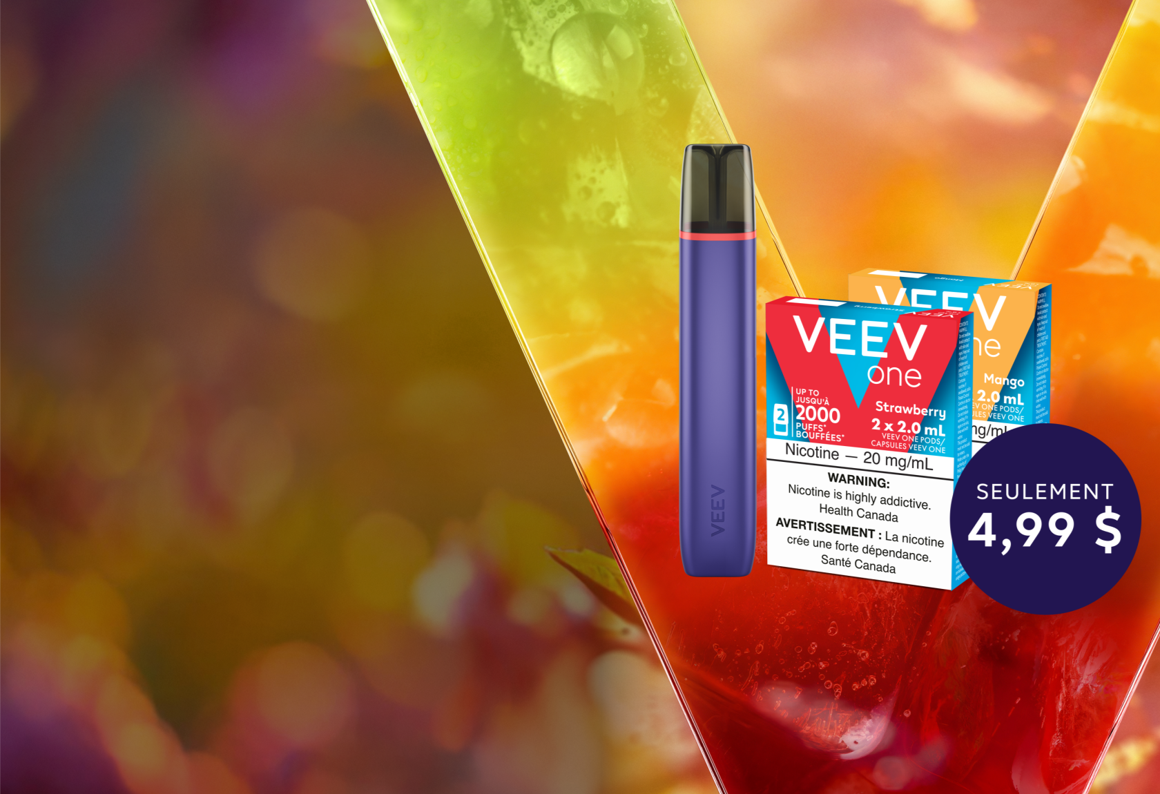 Vapoteuse VEEV ONE avec 2 paquets de capsules et 2 appareils jetables 