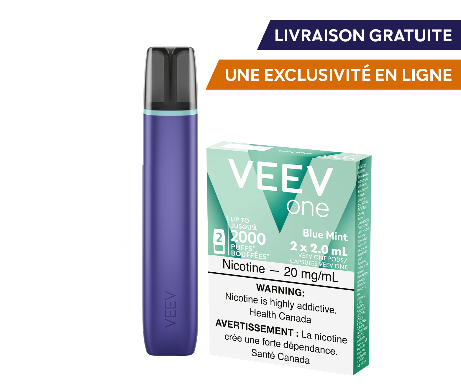 Un appareil de vapotage à capsule VEEV ONE et un paquet de capsules