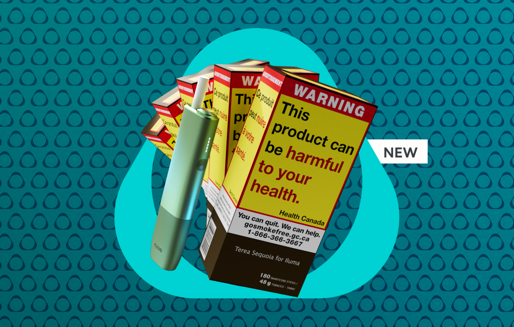 IQOS ILUMA ONE device and 5 x 180 TEREA Bundles on a teal background