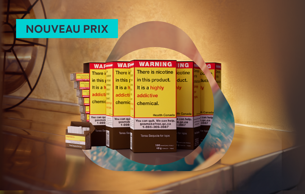 5 cartons de TEREA 180 (900 bâtonnets TEREA) Inclut une étiquette « NOUVEAU PRIX ».