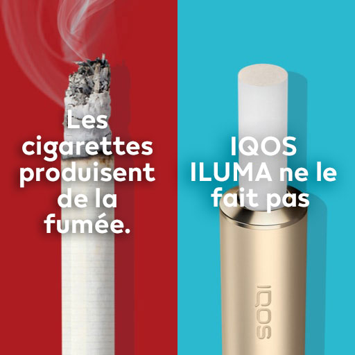 Bout de cigarette allumé comparé au bâtonnet TEREA d’IQOS dans le support IQOS ILUMA.