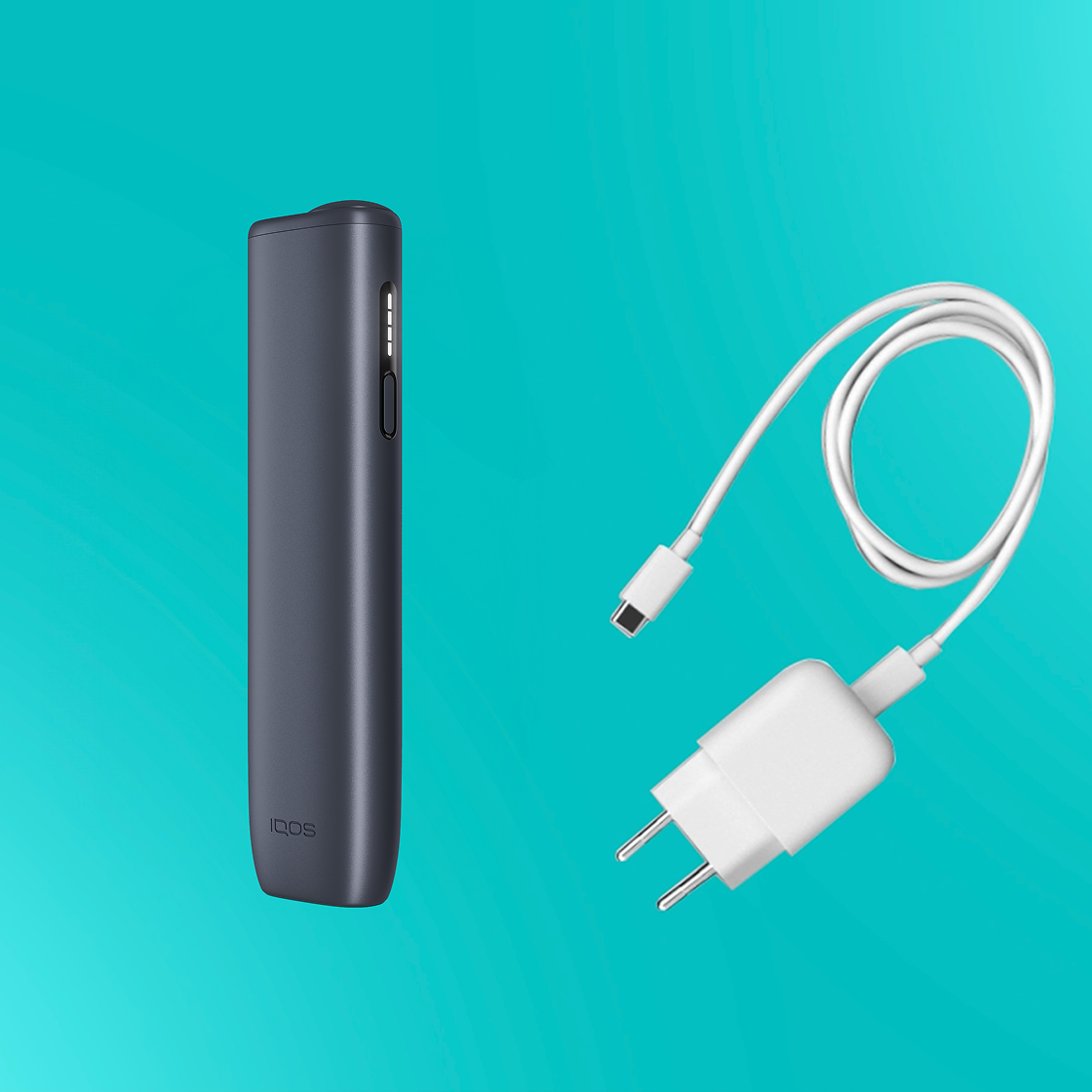 An IQOS ILUMA i ONE plugged in with a power adaptor.