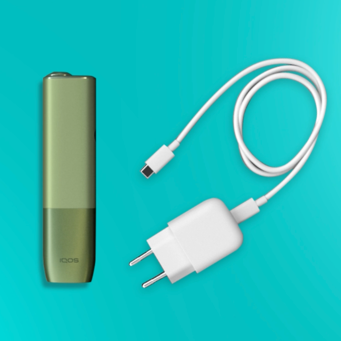 An IQOS ILUMA ONE plugged in with a power adaptor.