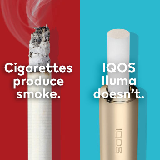 Cigarette compared to IQOS device