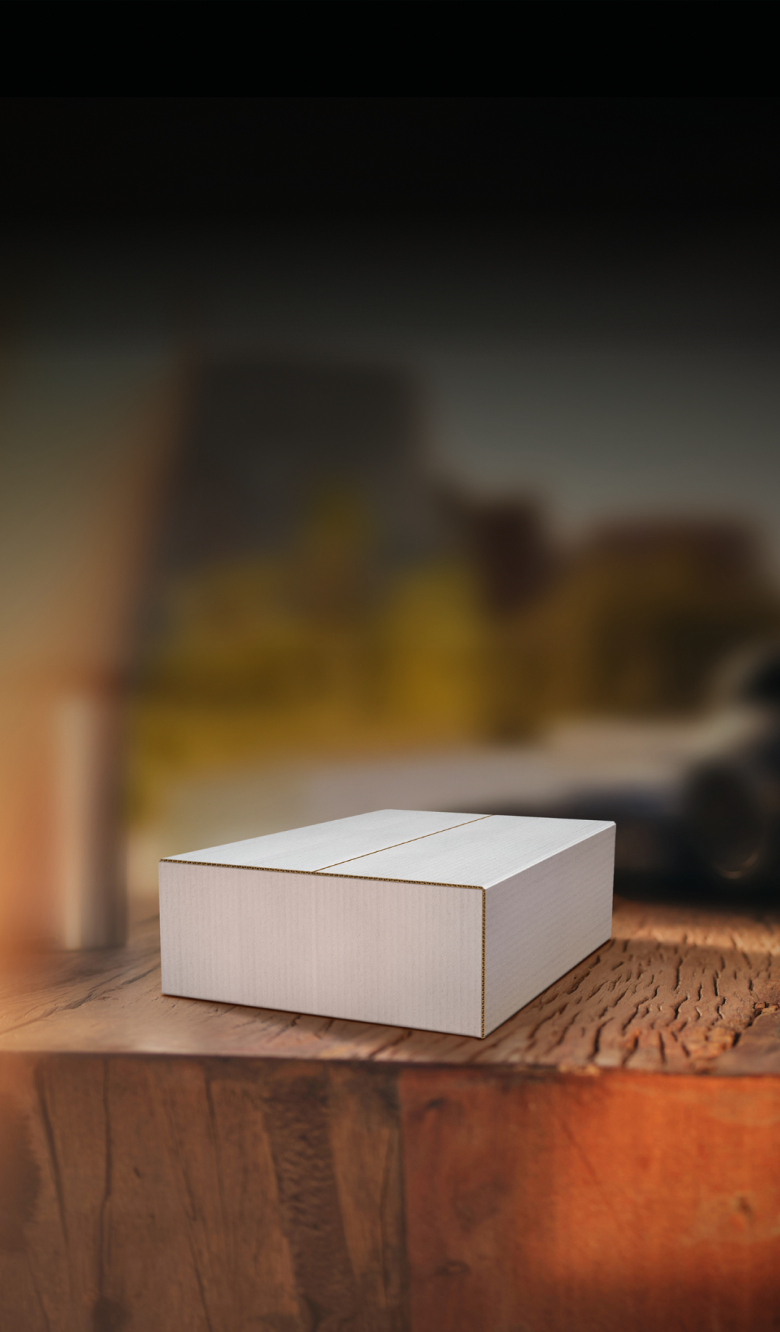 A delivery box on a wood block.