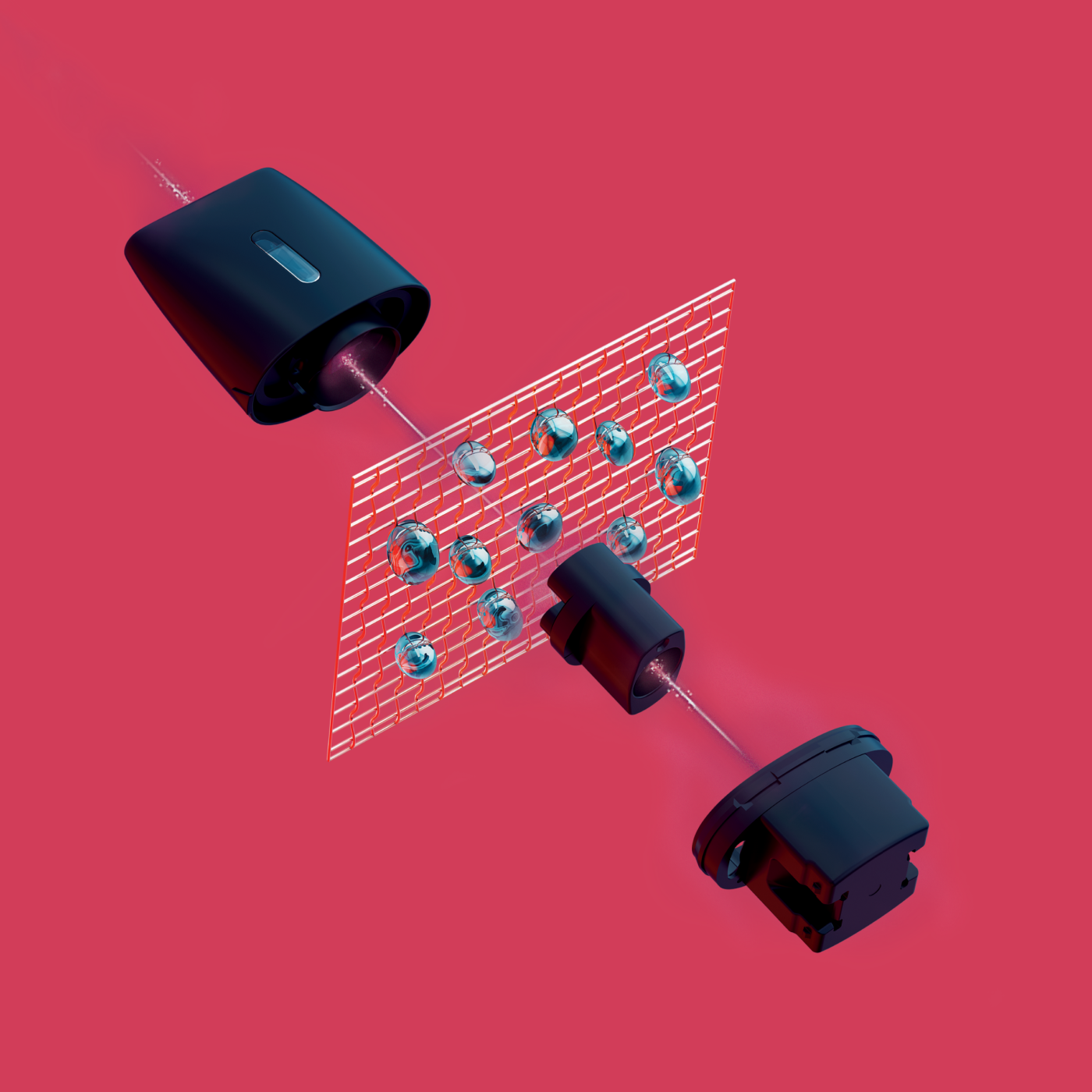 Mesh Heating technology on red background