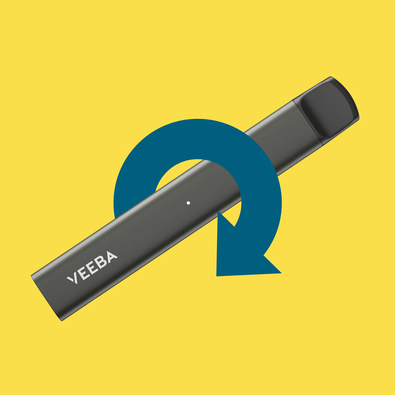 VEEBA device with recycling icon on yellow background.