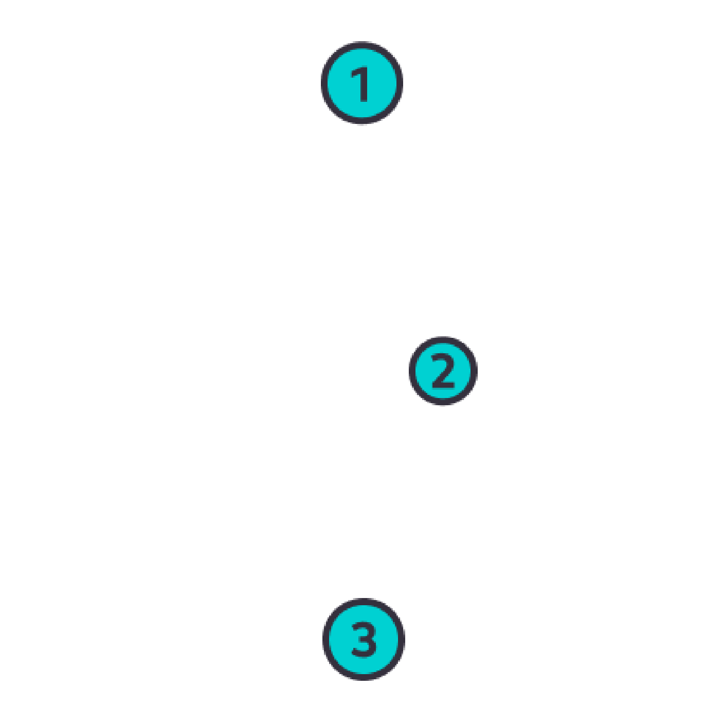 Appareil VEEV ONE. Étiquette numéro 1 sur la capsule en haut. Étiquette numéro 2 sur le corps de l’appareil de vapotage. Étiquette numéro 3 sur le port de charge de l’appareil.