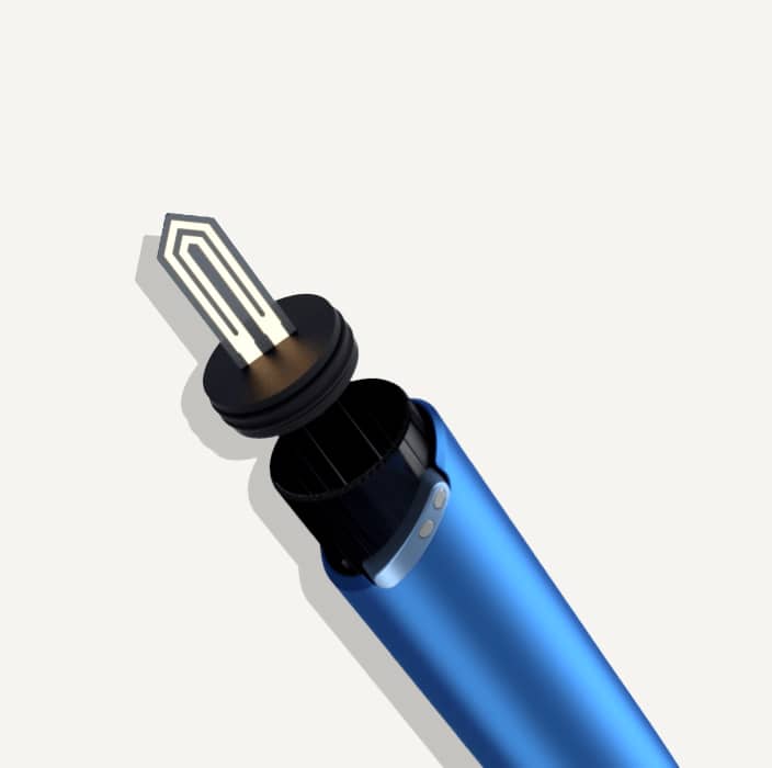 Un support IQOS 3 DUO de couleur bleue avec une illustration de la lame chauffante