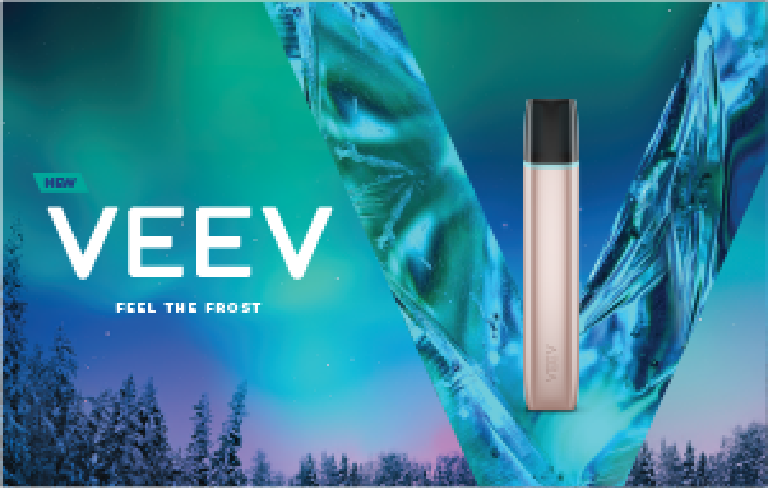 VEEV ONE pod vape device in front of a cool-toned background
