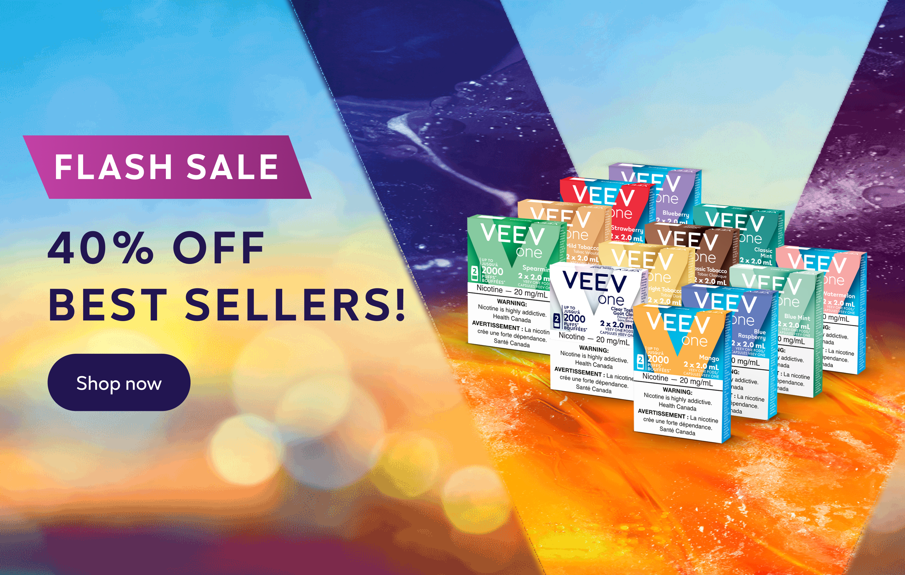 VEEV ONE vape and pack of  pods on orange background