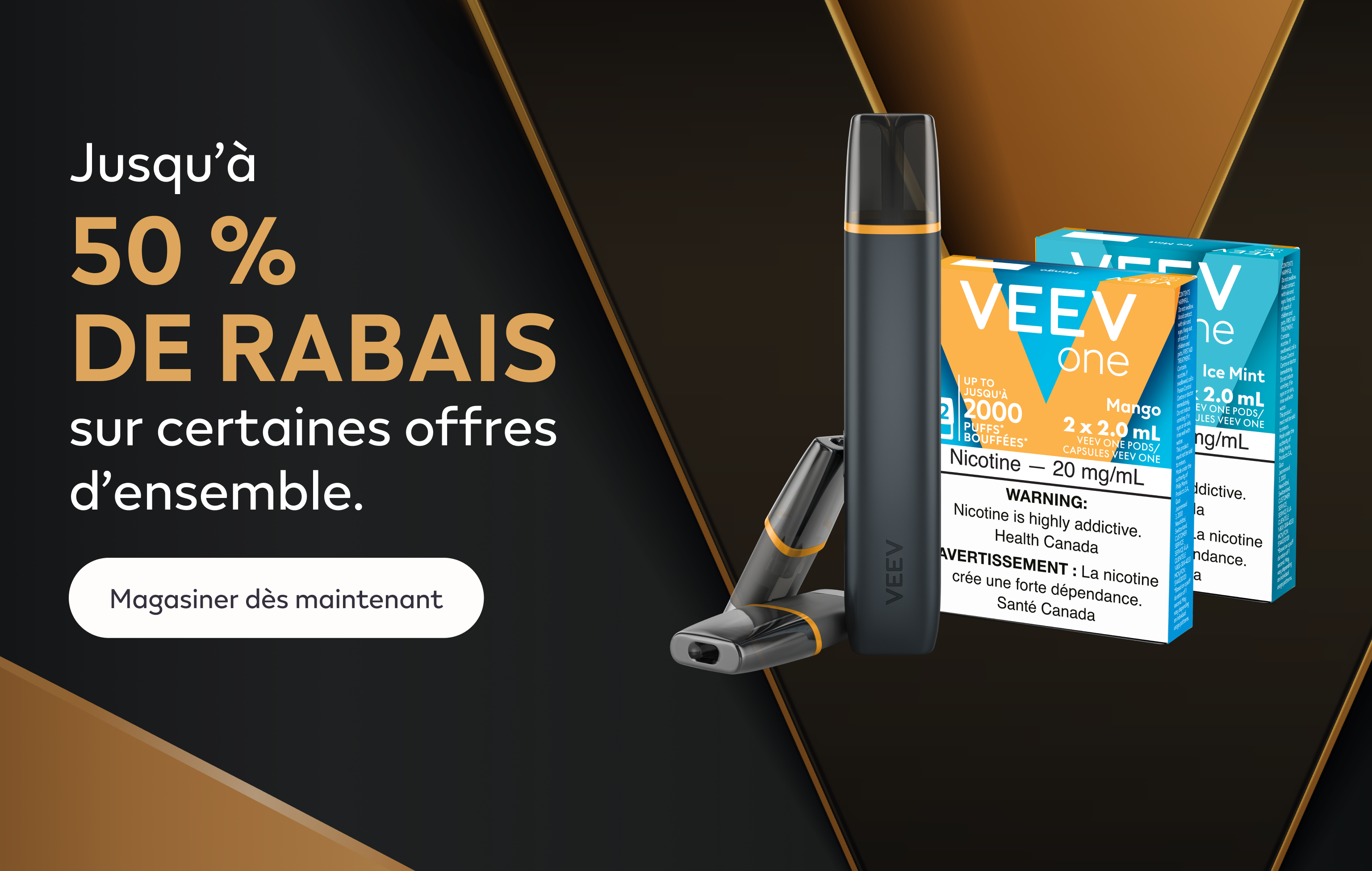 Offre d’ensemble VEEV ONE sur fond V marron.