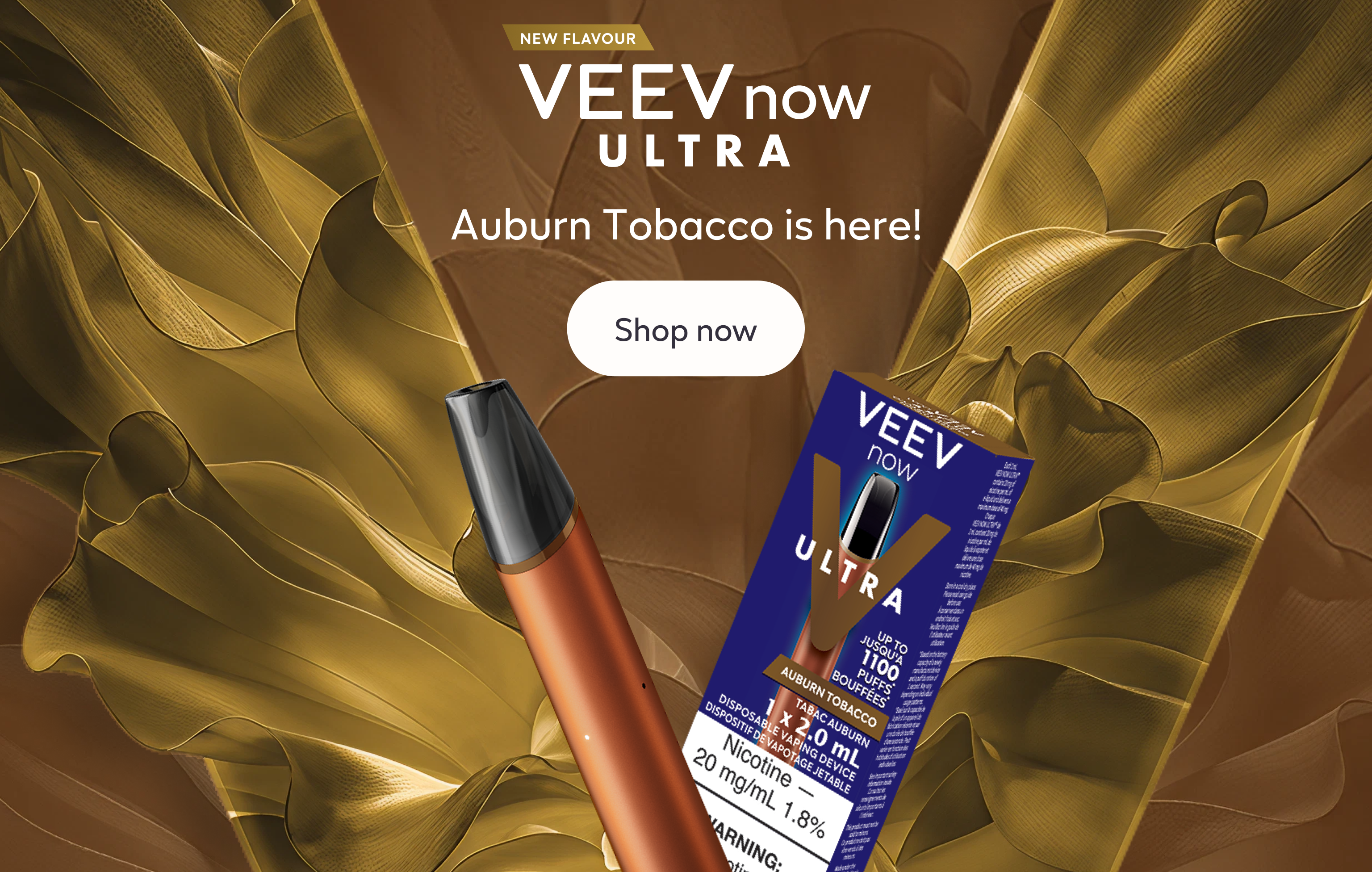 VEEV NOW ULTRA device on brown V background