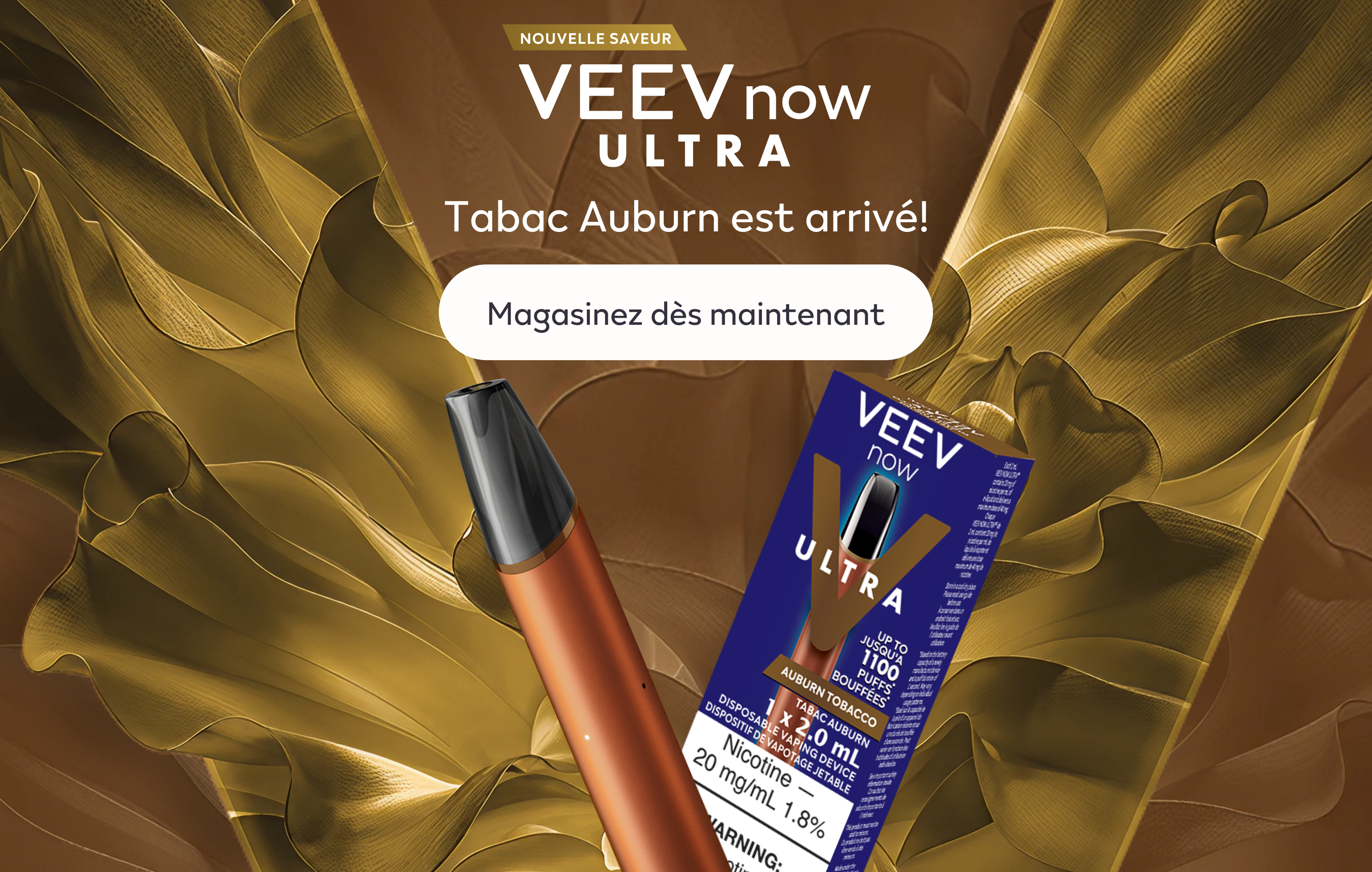 VEEV NOW ULTRA device on brown V background