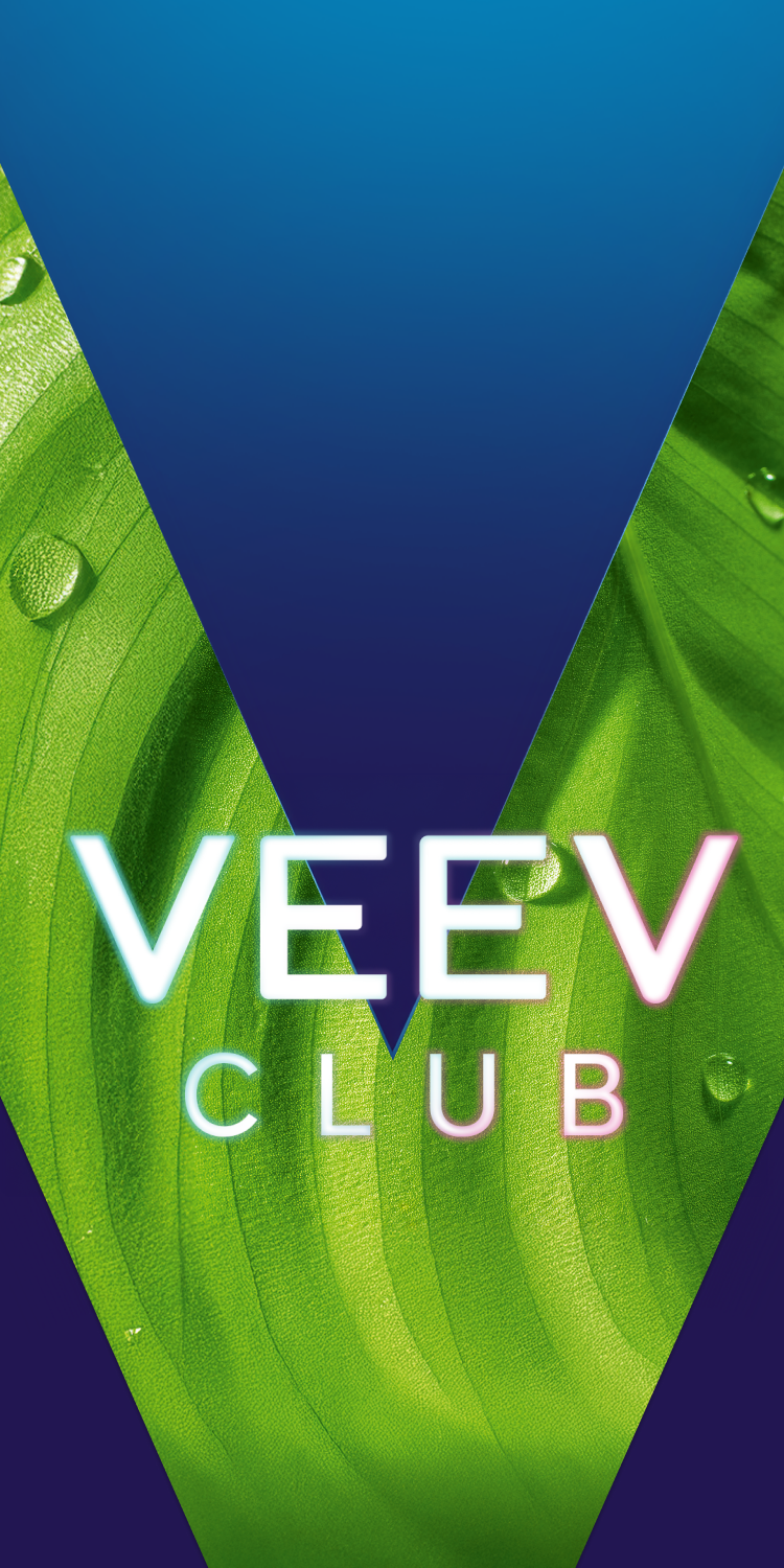 VEEV CLUB on green background.