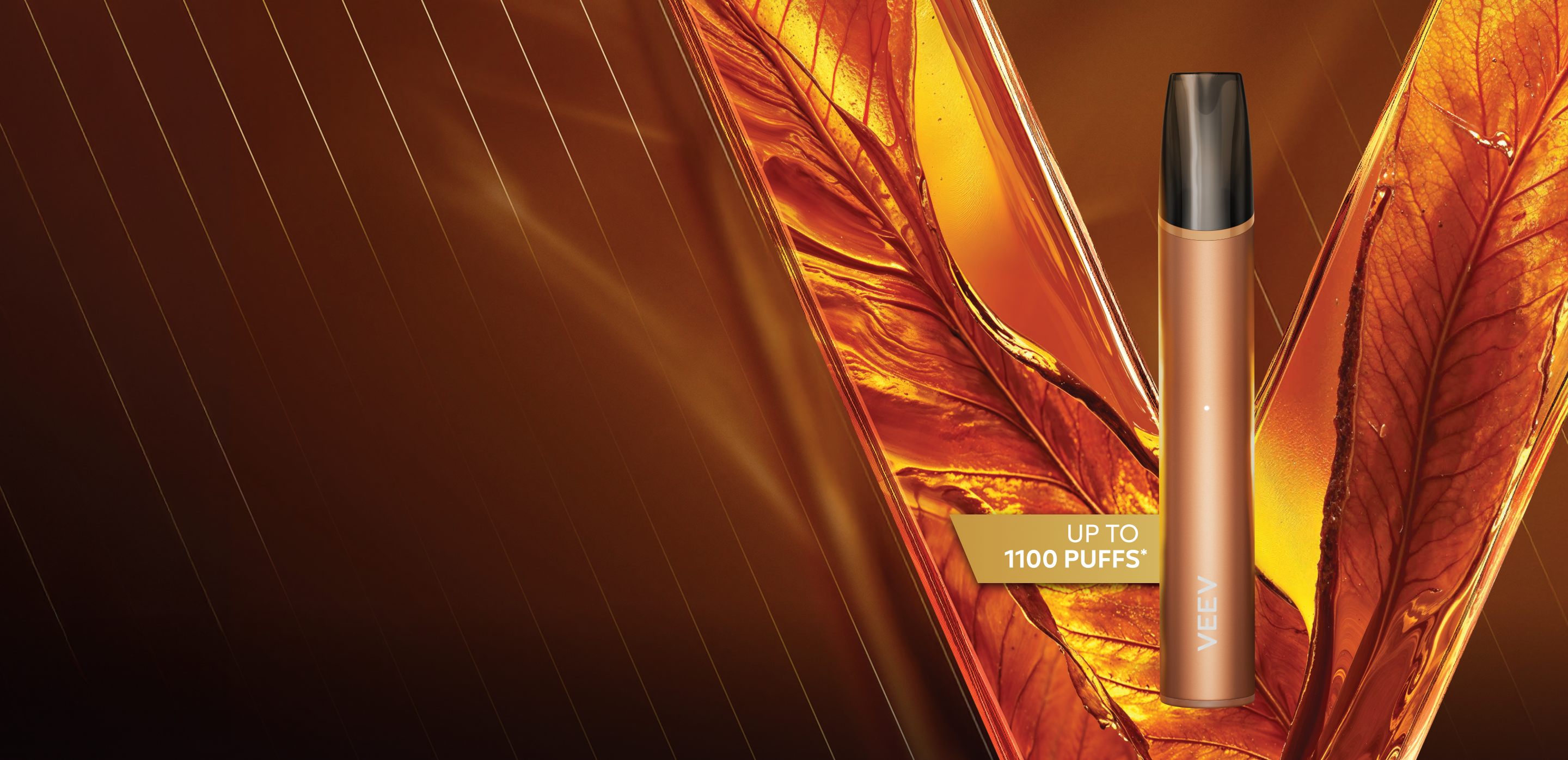 VEEV NOW ULTRA device on brown V background
