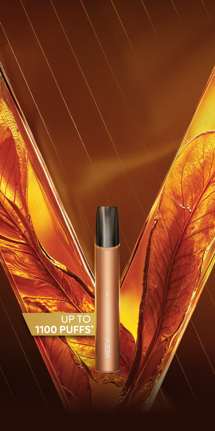 VEEV NOW ULTRA device on brown V background