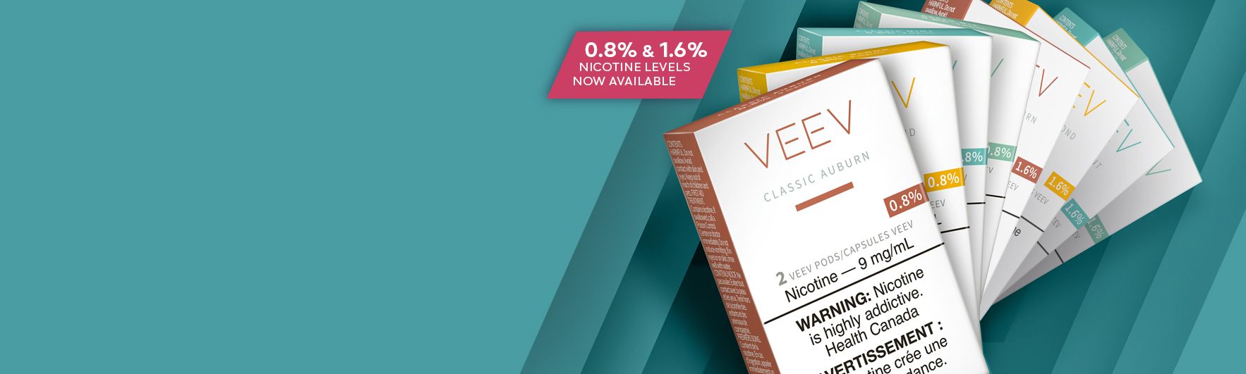 0.8% (9 mg/ml) Nicotine Level VEEV Pods NOW Available in Canada