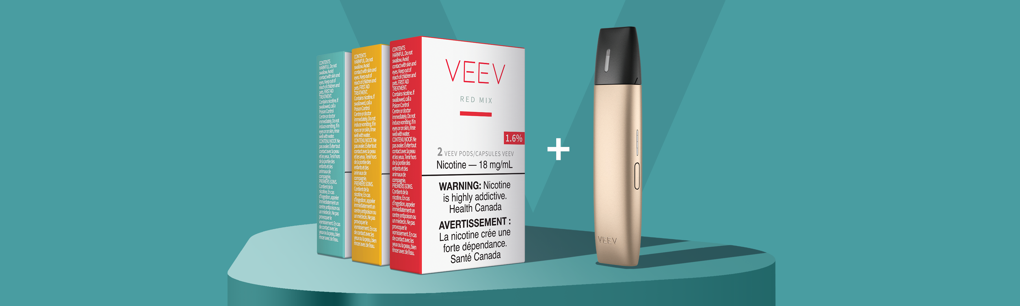Gold VEEV device with 3 packs of VEEV Pods