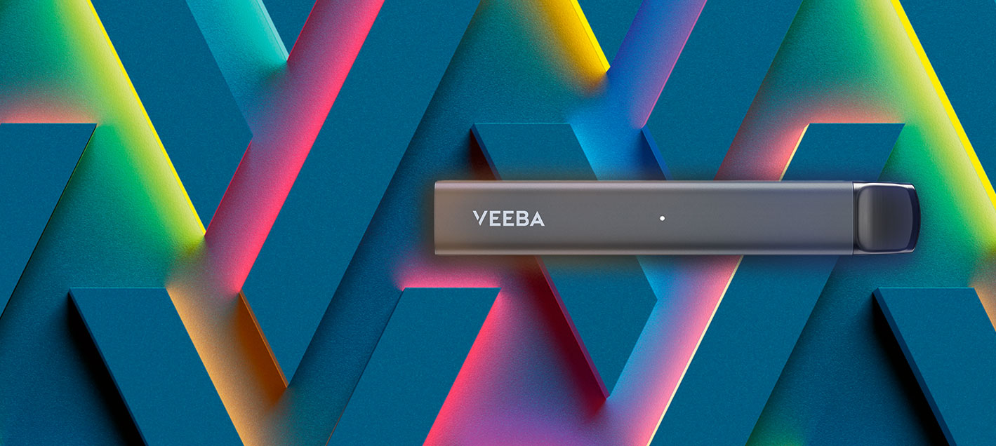 Blue background with VEEBA logo and device