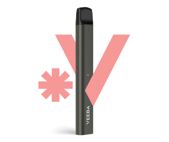 Dispositif rose corail VEEBA avec le signe « V » en rose main