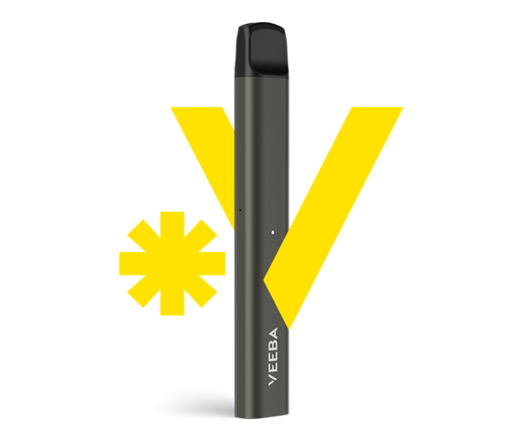Dispositif VEEBA jaune avec le signe « V » en jaune main