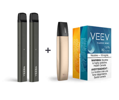 2 VEEBA devices with one VEEV device and two packs of VEEV pods
