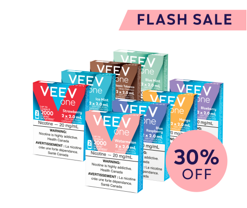 8 packs of VEEV ONE pods with a 30% off roundel